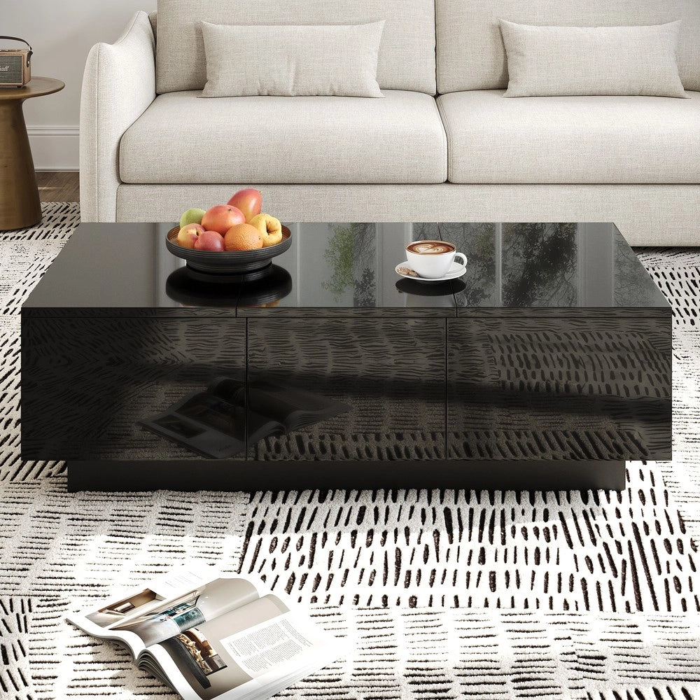 Tavolino da Salotto con Cassetti ¨C MINIMAL ¨C Nero Lucido, Rettangolare