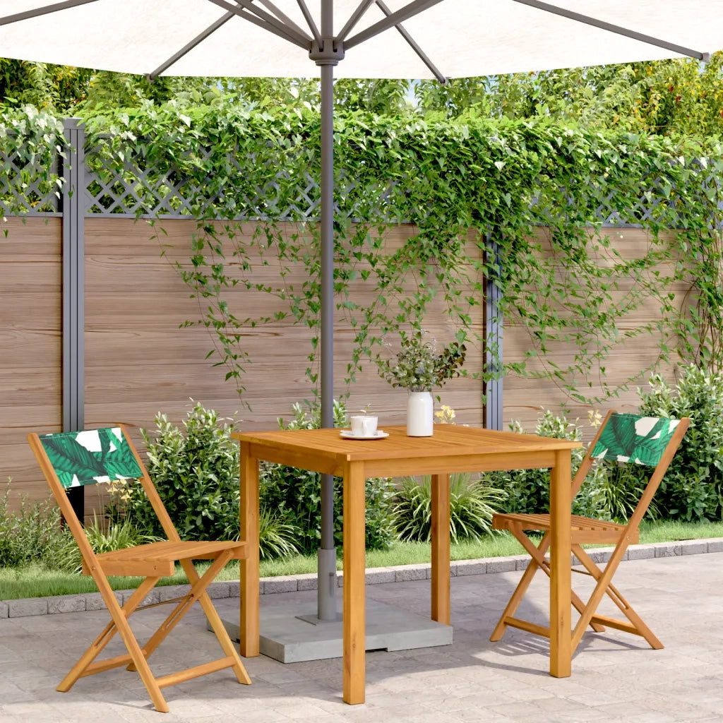 Sedie da Bistrò 2pz Motivo Foglia Legno Massello Acacia Tessuto 367685