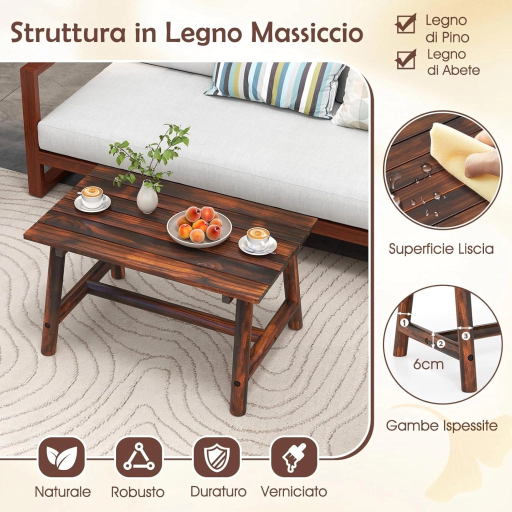 Tavolino da Caffè per Esterno, Tavolino Laterale in Legno con Piano a Doghe, Tavolo Rettangolare per Prato Balcone, Bordo Piscina, Portata 125 kg (Marrone)