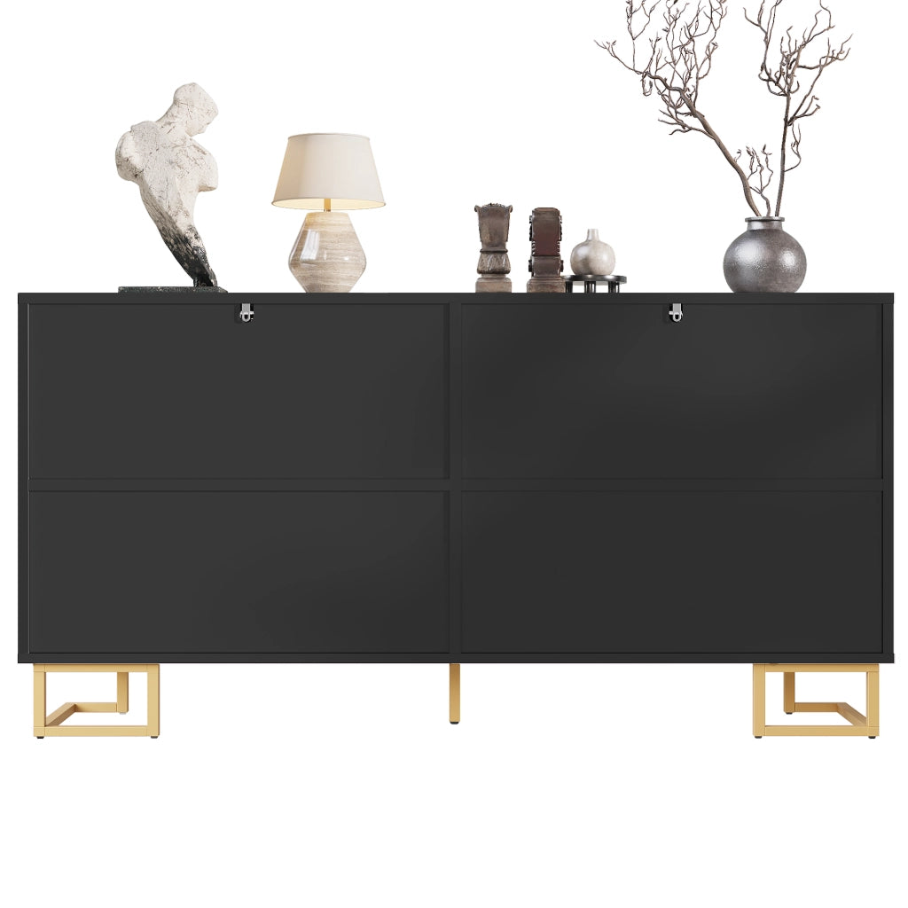 Credenza con 2 Ante e 4 Scomparti; Piedini Regolabili; per Sala da Pranzo in MDF 152×40×75 cm Nero