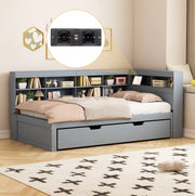 Divano letto 90x200 cm con USB e vani contenitore; legno; grigio