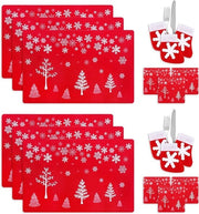 Set di tovagliette per tavola, lavabili, con 6 tovagliette per Natale, tovagliette di velluto per bambini, rosse