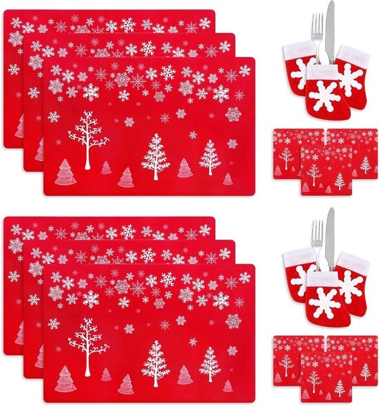 Set di tovagliette per tavola, lavabili, con 6 tovagliette per Natale, tovagliette di velluto per bambini, rosse