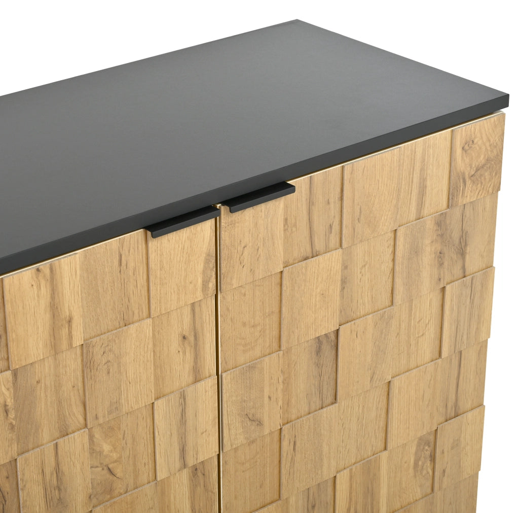 Mobile portascarpe a 2 ante con design a mosaico; 80x35x91;5 cm; effetto legno naturale