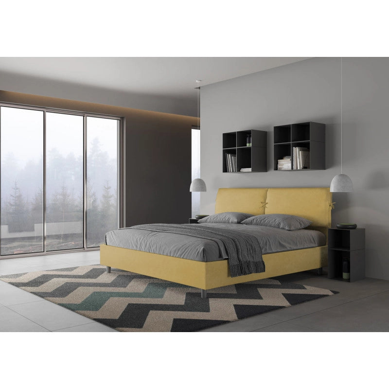 Letto imbottito Matrimoniale 180x200 cm Mados - Contenitore,Microfibra,Ocra