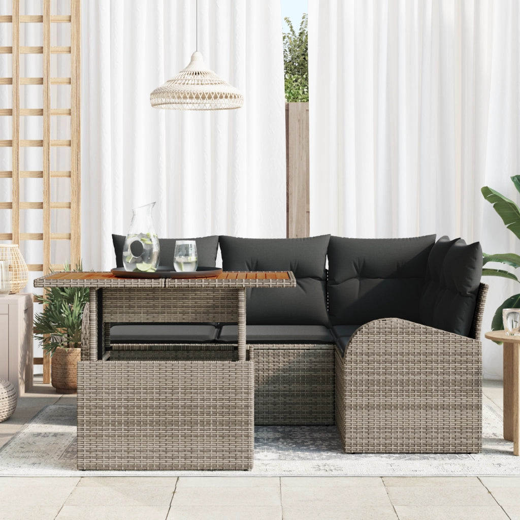 Set di divano da giardino a 5 pezzi con cuscini in polyrattan grigio