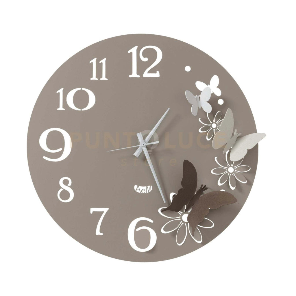 Orologio da parete particolare Butterfly Flowers piccolo Sabbia e bronzo