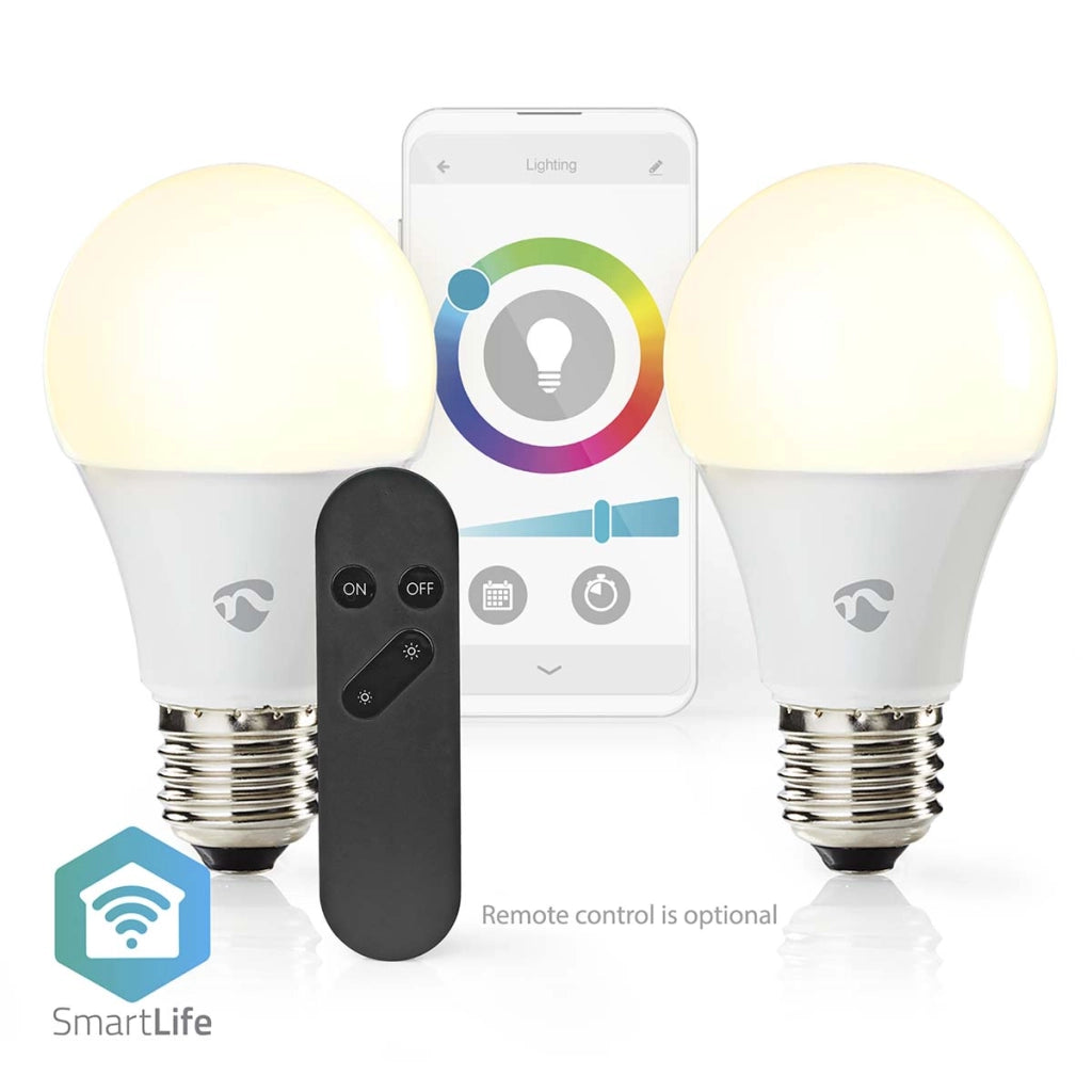 Confezione da 2 lampadine connesse Wi-Fi LED RGB 9W 806lm E27 in plastica Bianco Nedis