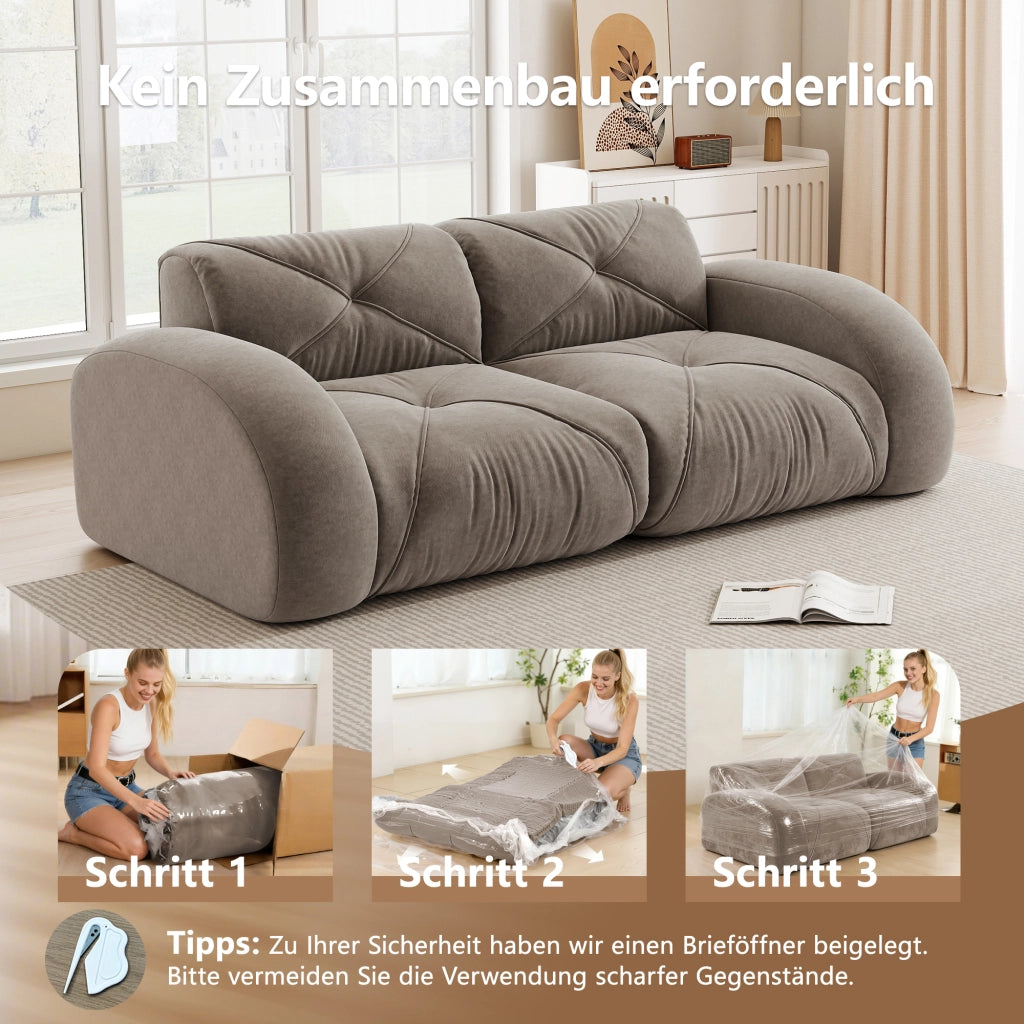 Divano modulare a 2 posti in ciniglia senza struttura con seduta morbida antiscivolo per salotto taupe 204 × 95 × 76 cm
