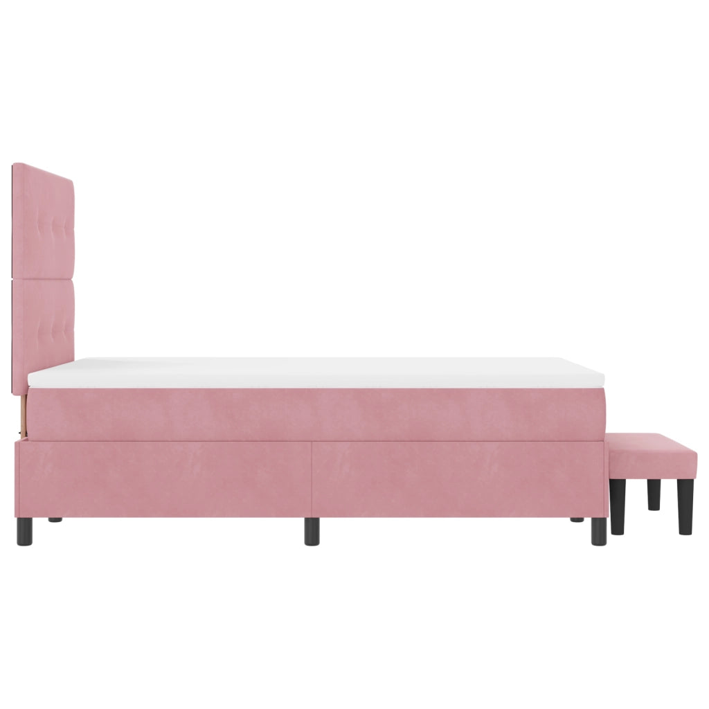 Letto con Box Spring con Materasso e Panca Rosa 120x190 cm Velluto