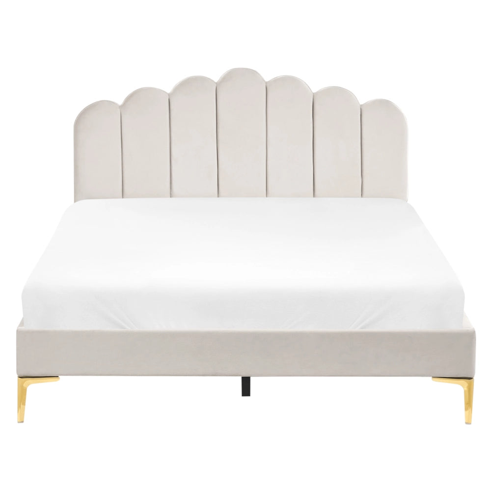 Letto matrimoniale 160 x 200 cm velluto Gambe in metallo bianco sporco con testiera e base a doghe