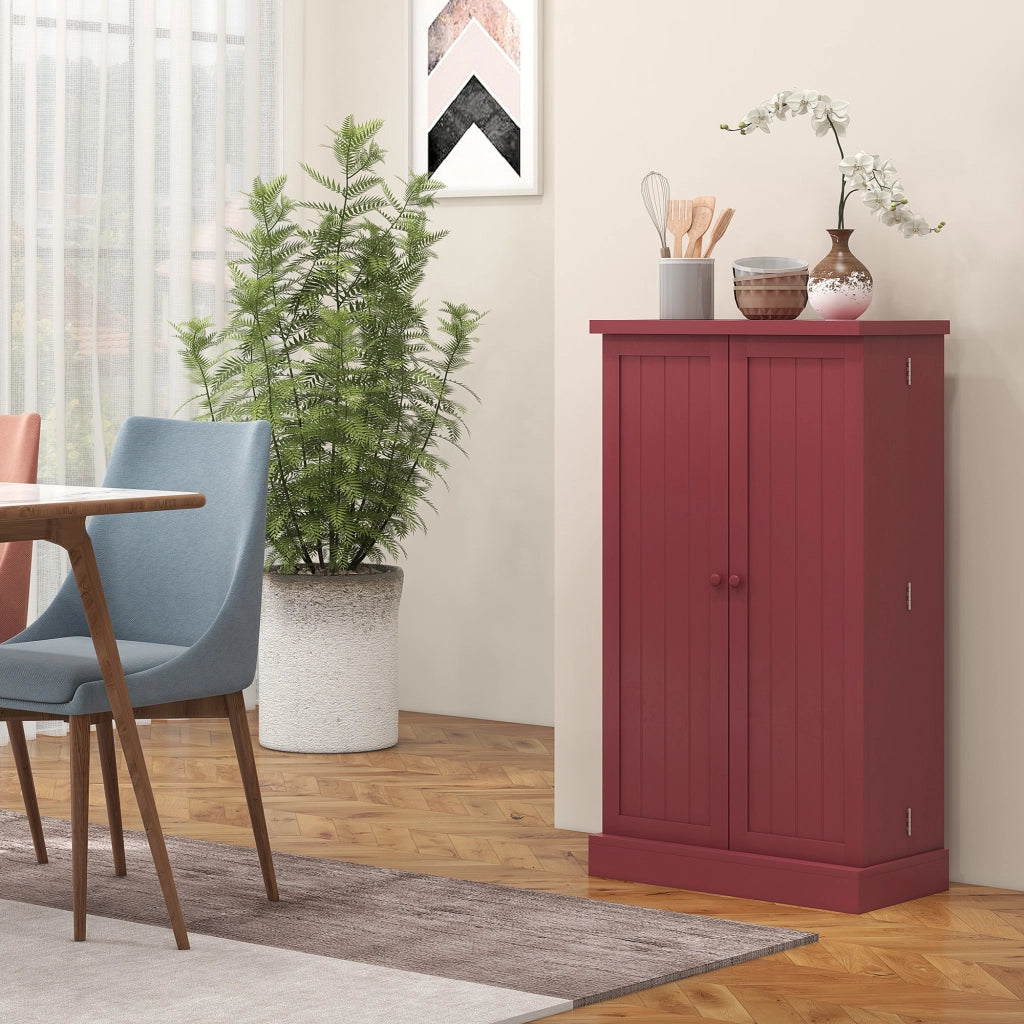 Armadio da Cucina 2 Ante con 5 Ripiani e 12 Portaspezie ¨C zephmum ¨C 60x30x104 cm Rosso