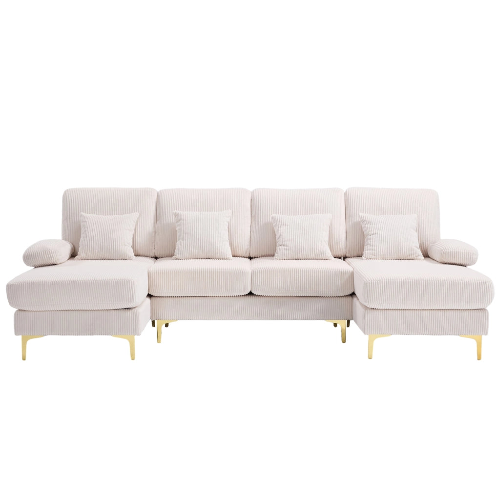 Divano a U 265x135x88 cm con illuminazione LED e porta USB in velluto beige