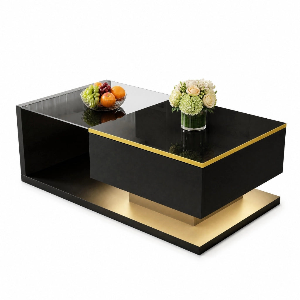 TAVOLINO DA SALOTTO 90x50 cm Nero Lucido in truciolare con LED 16 colori