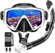 Set di snorkeling per adulti - Occhiali da sub e boccia secca - Anti-perdita e anti-condensazione - Vetro resistente - Per signori e signore - Attività subacquee, snorkeling e nuoto
