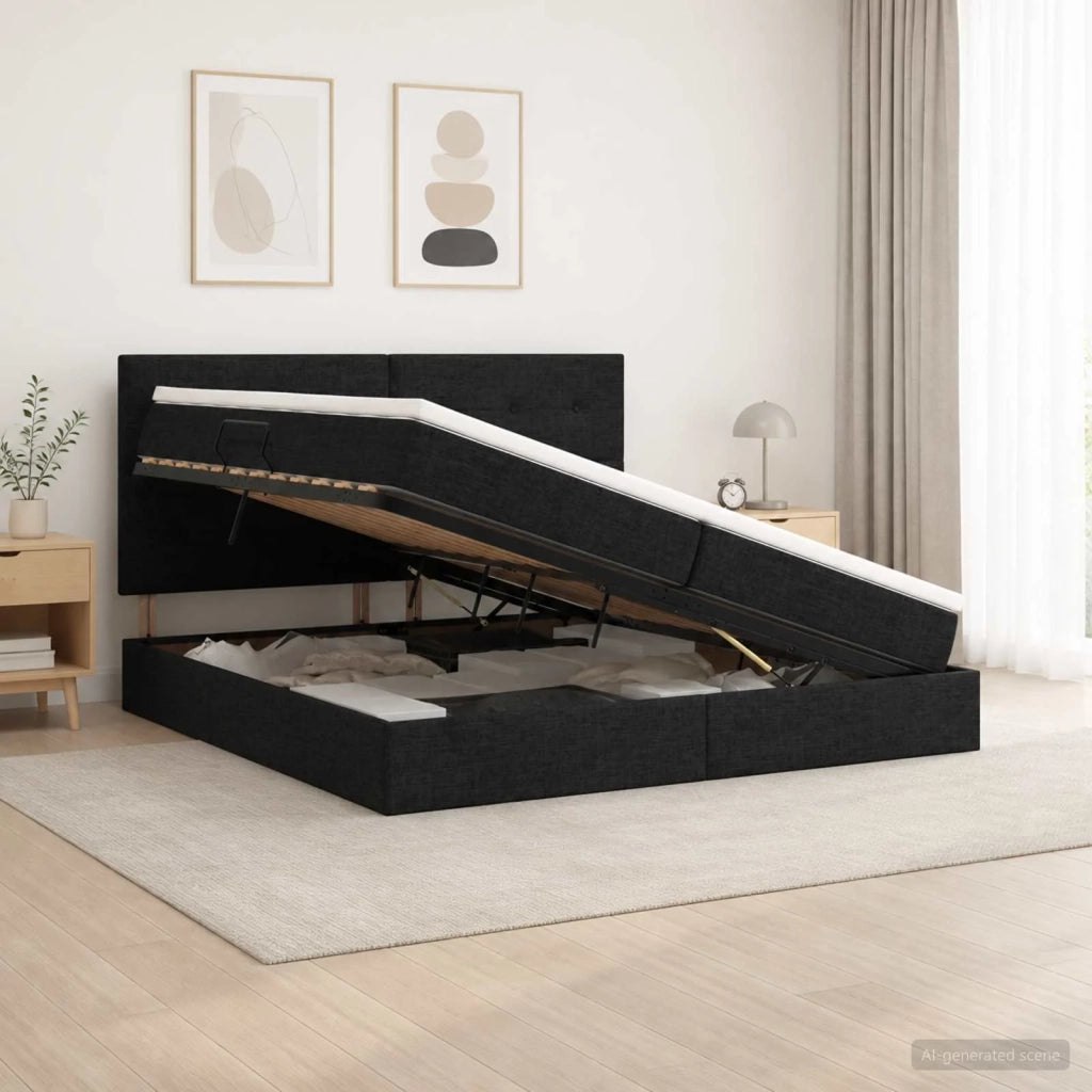 Letto con contenitore LED e materasso Nero 200 x 200 cm Tessuto 3459968