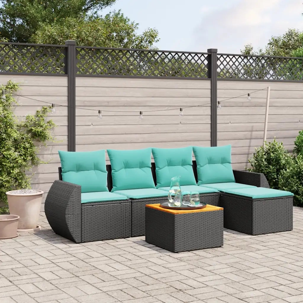 Set Divani da Giardino 6 pz con Cuscini Nero in Polyrattan 3224979