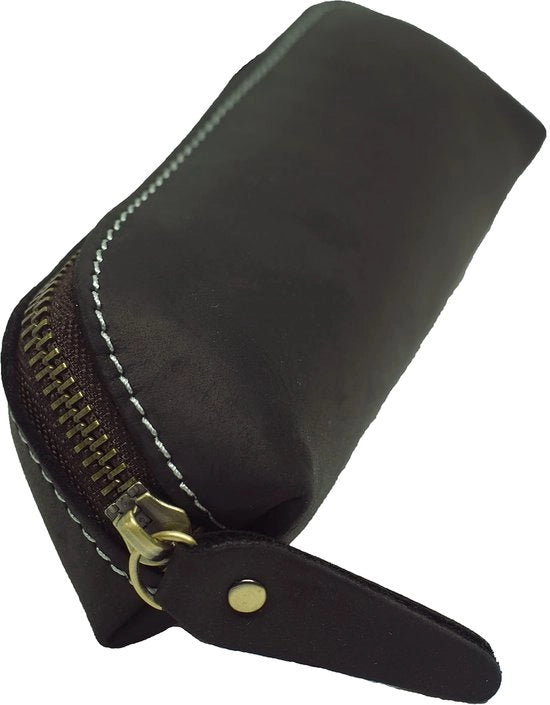 Etui in pelle di alta qualità, compatto, con chiusura a raccordo, manuale per studenti, borsa cosmetica, borsa per trucco (nero, L18)