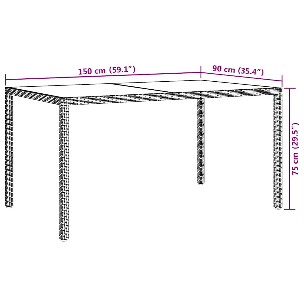 Tavolo Giardino 150x90x75cm Vetro Temperato Polyrattan Marrone 316704