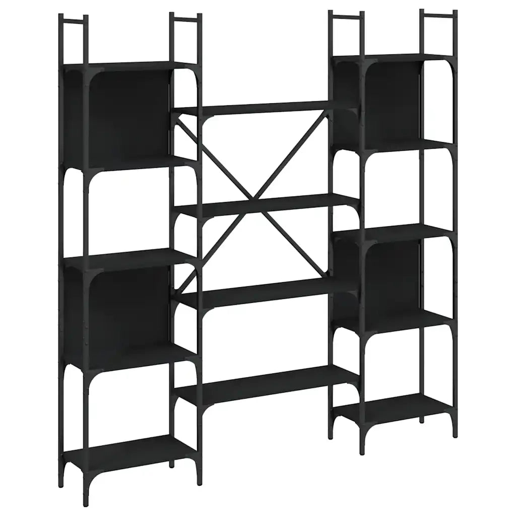 Libreria-Scaffale per Libri-Mobile di Stoccaggio Nera 155,5x24x166,5 cm in Legno Multistrato