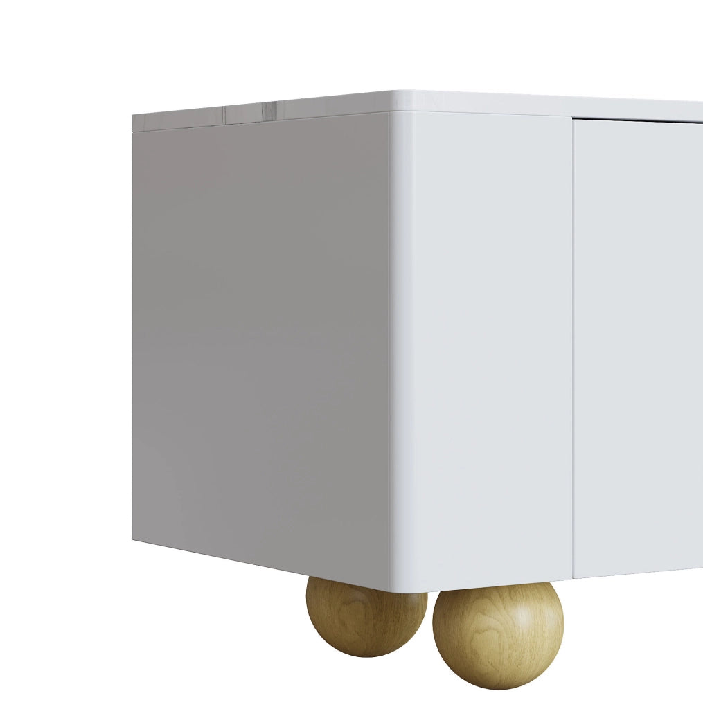 Mobile TV 180x40x44 cm con 4 ante e superficie effetto marmo in MDF e pannello di particelle bianco; naturale