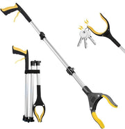 Gancio Premium Opvougbile per Anziani con Testa Rotativa 360° - 109 cm Lungo - Gancio Multifunzionale - Attrezzo per Raccogliere Rifiuti con Punti Magnetici - Giallo - Utensile di Aiuto Pratico per Anziani