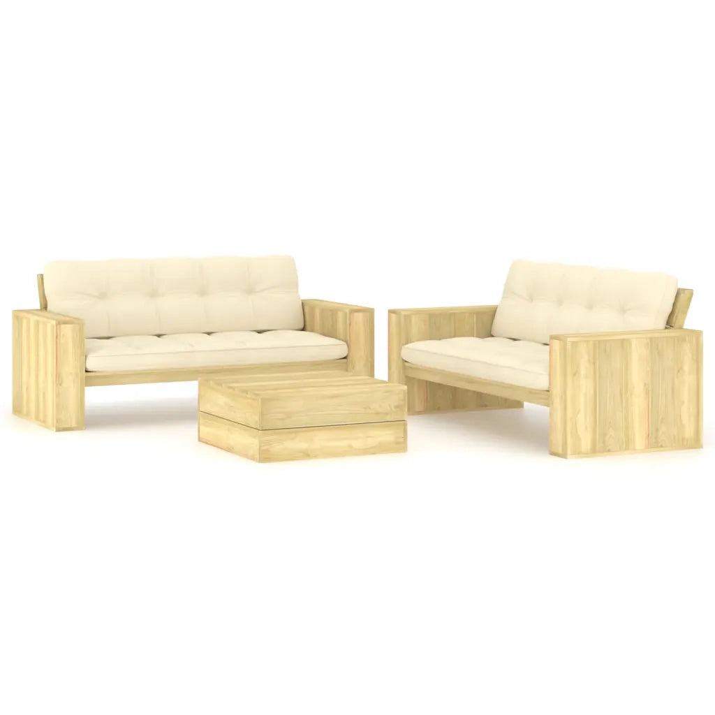 Set Salotto Giardino con Cuscini 3 pz in Pino Impregnato
