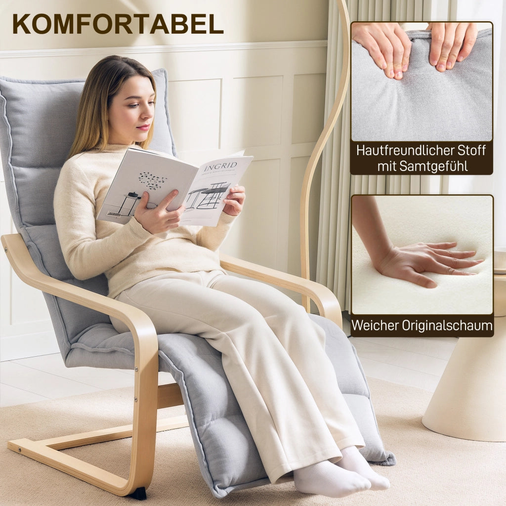 Poltrona reclinabile in legno di betulla con poggiapiedi regolabile ¨C zephmum ¨C Grigio chiaro