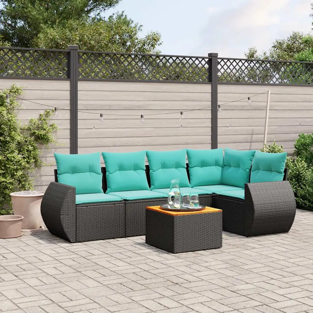 Set Divani da Giardino 6 pz con Cuscini Nero in Polyrattan 3224993