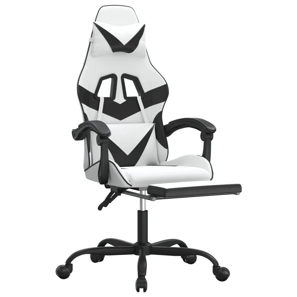 Sedia da Gaming | Sedia da e-sports Girevole Poggiapiedi Bianco e Nero Similpelle