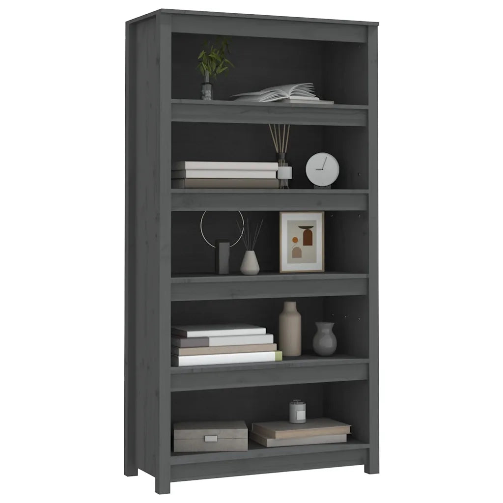 Libreria Grigia 80x35x154 cm in Legno Massello di Pino 821691