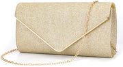 Clutch da donna, borsa elegante per la sera con pailletten, borsa a spalla con catena, borsa per la sera che scintilla, borsa da mano per matrimoni e feste di gala, oro, 25,8 x 12,2 x 6,4 cm