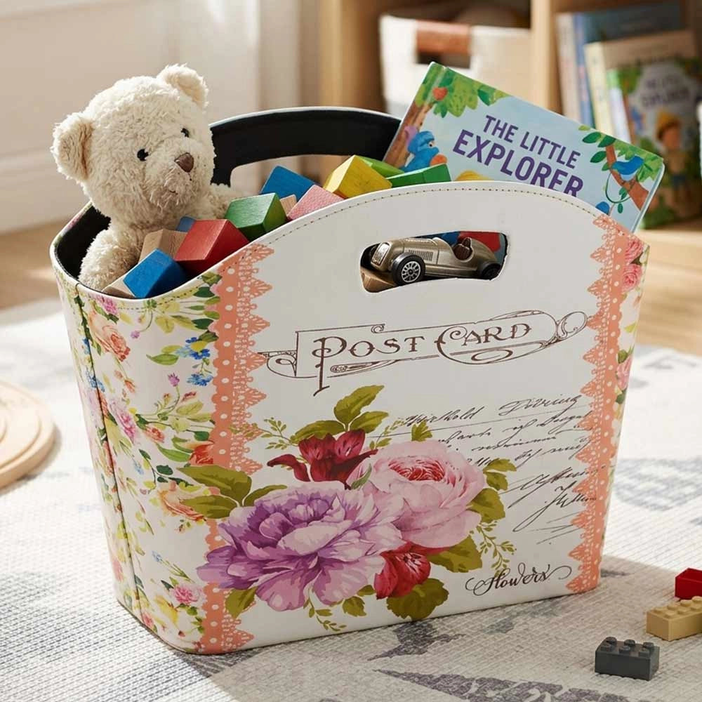 Borsetta Contenitore Flowers con manici fantasia floreale cm 40 x 15 x h 30
