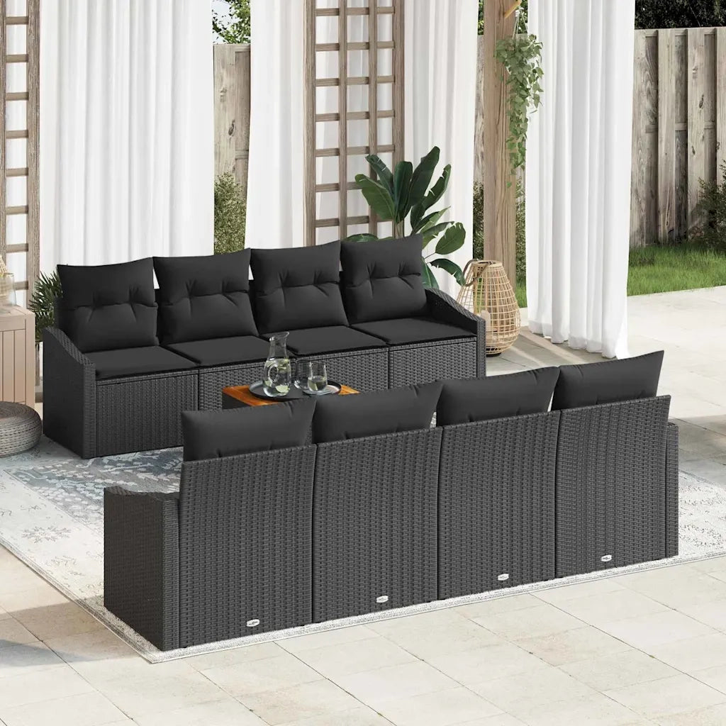 Set Divano da Giardino con archiviazione 9 pcs Nero polyrattan 3356476