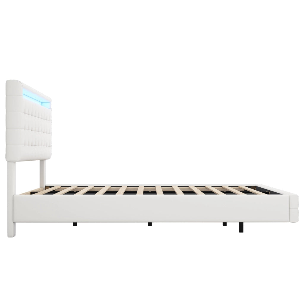Letto Matrimoniale con LED Regolabile e Testiera Regolabile 140×200 cm; senza Materasso; PU; Bianco
