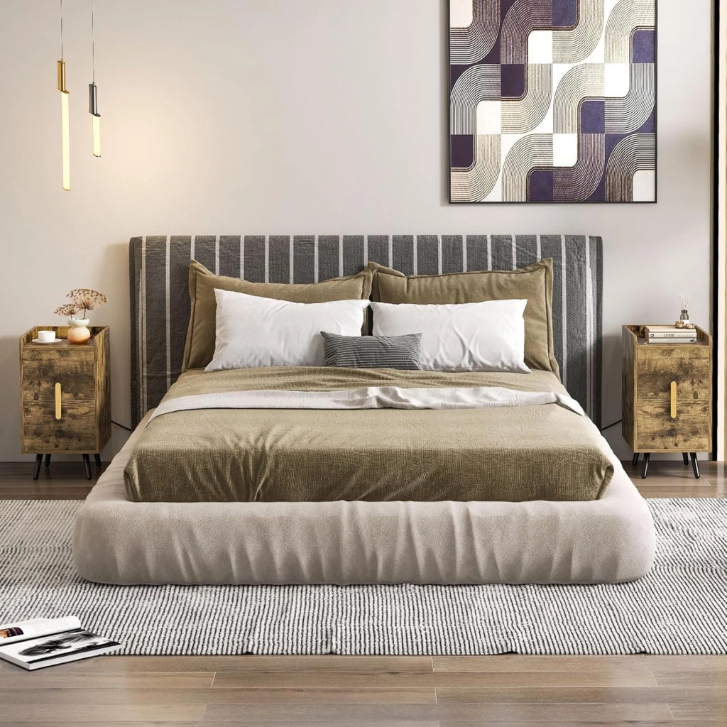 Comodino con Stazione di Ricarica, Comodino con 2 Cassetti, 2 Porte USB e 3 Prese, Tavolino Leterale con Gambe in Metallo, Portata Tolate 20 kg, 32 x 40 x 60 cm (2, Caffè)