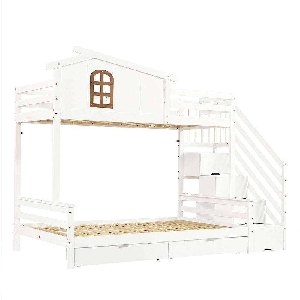 Letto a Castello Bambino con Scrivania Angolo 90x200cm - Xylo - Legno Bianco e Naturale