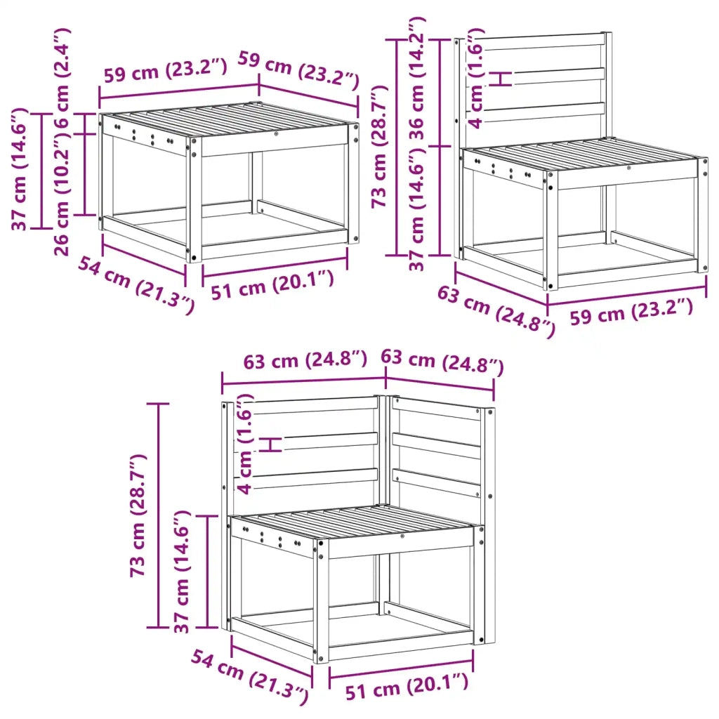 Set di divani da esterno 7 pcs Bianco Legno di Acacia Massello 3387928