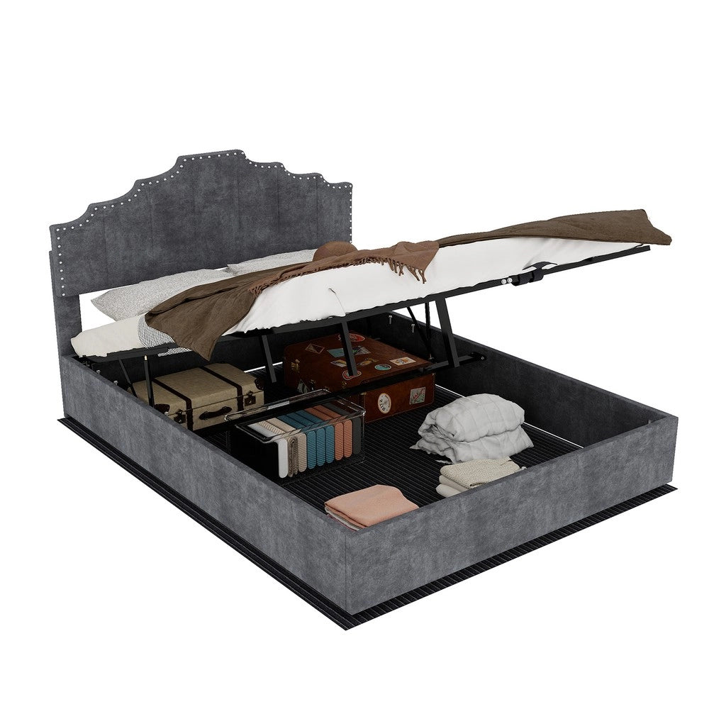 Letto Matrimoniale Contenitore Imbottito con Testiera, Apertura Idraulica, con Materasso ¨C MINIMAL ¨C Grigio 140x200