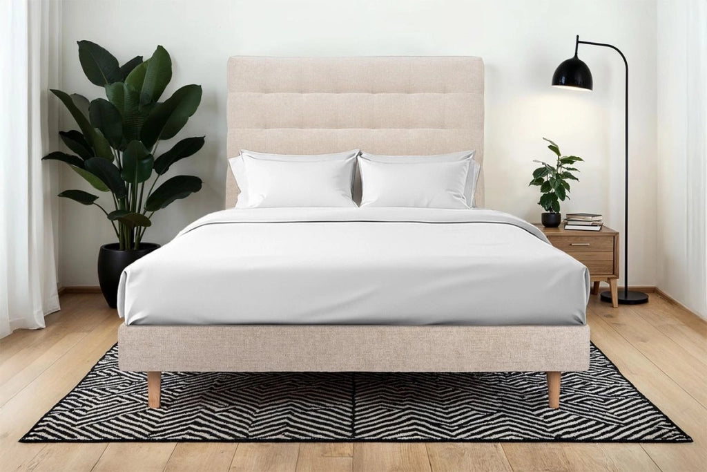 Letto 140x190 cm con testata imbottita - Tessuto Tela opaca