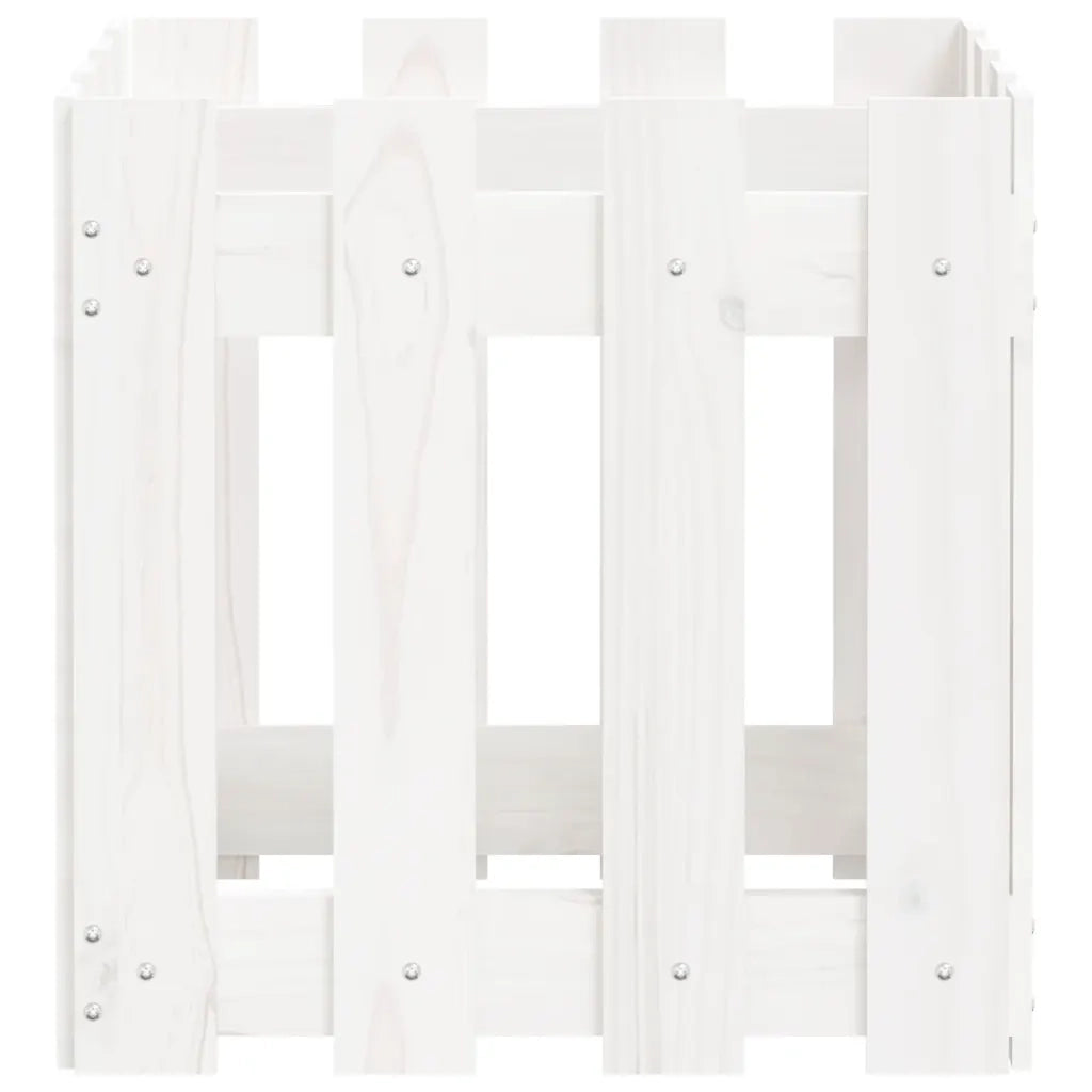 Fioriera | Cassetta per fiori | Vaso Giardino a Recinzione Bianco 40x40x40 cm Massello Pino
