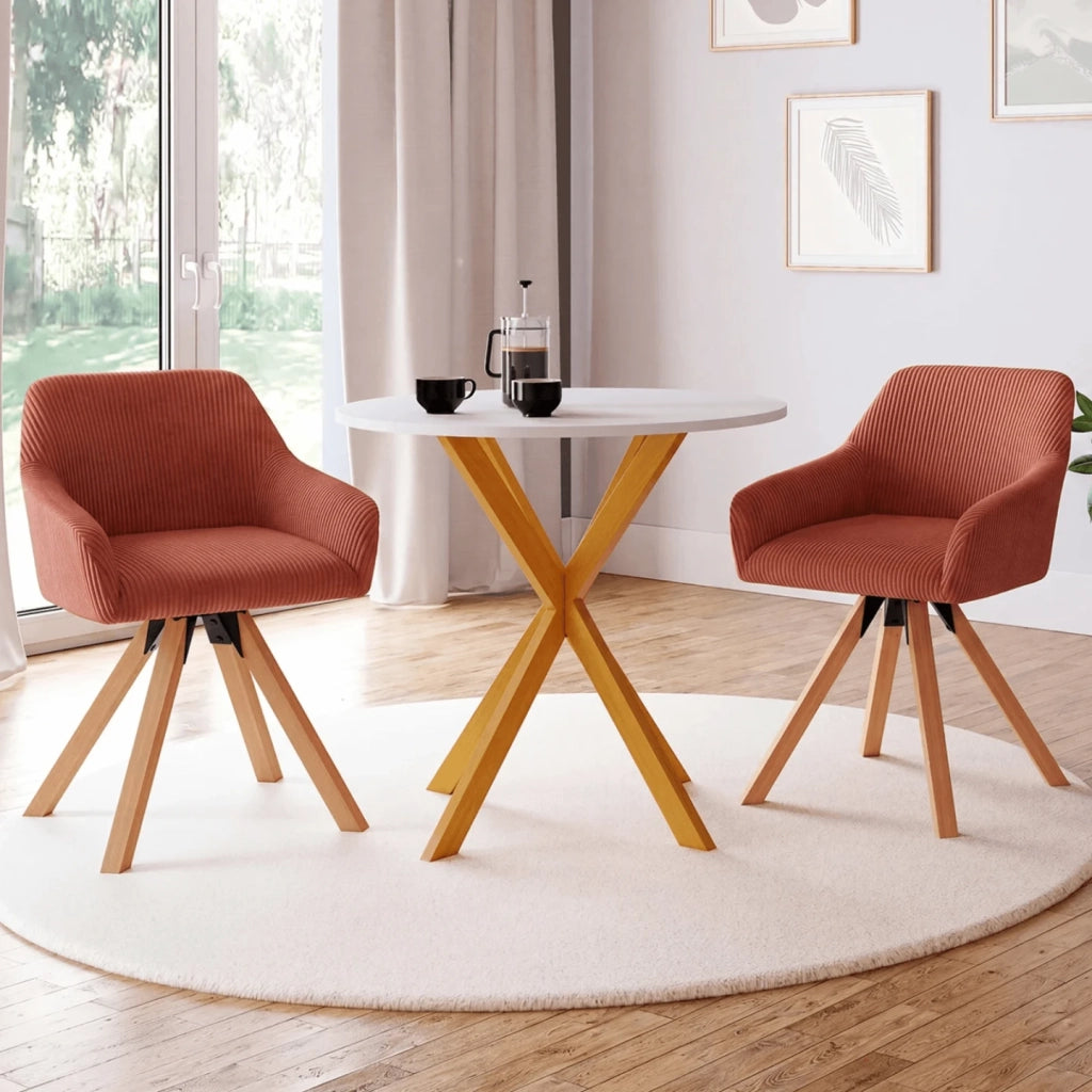 IDMarket - Set di 2 sedie da pranzo JANY, poltroncine da tavolo, velluto trapuntato color terracotta, gambe effetto legno