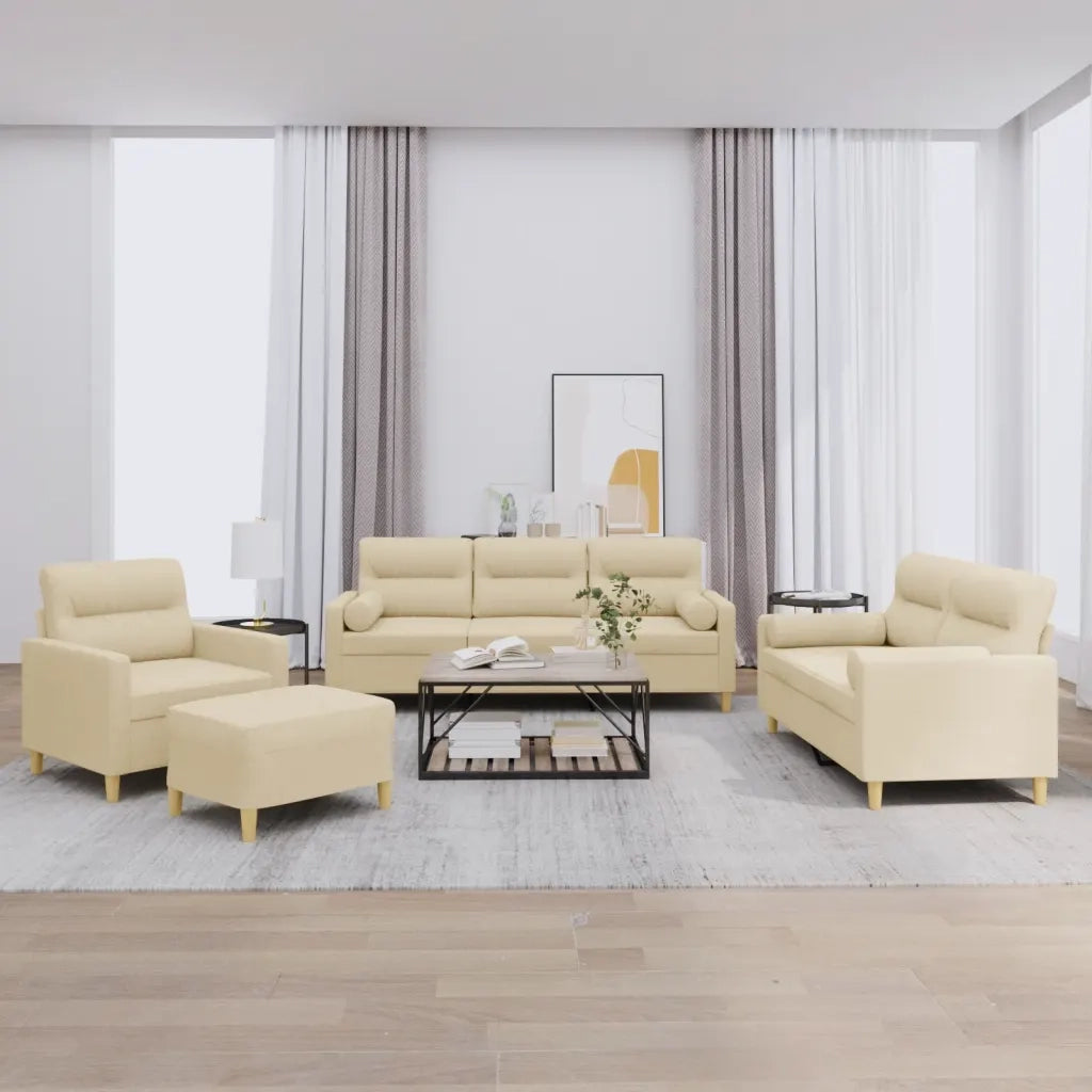 Set Divani 4 pz con Cuscini Crema in Tessuto