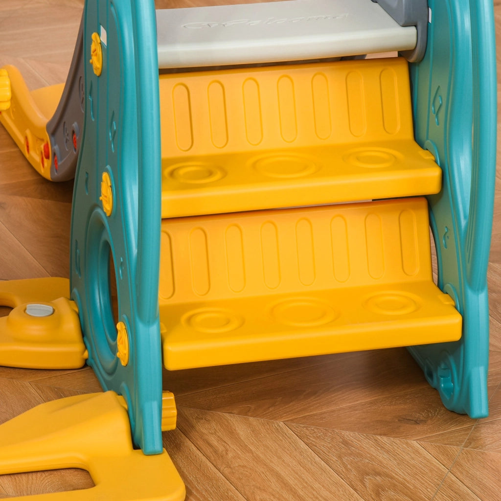 EasyComfort Scivolo 3 in 1 per Bambini con Altalena Regolabile, Canestro e Palle per Cameretta e Giardino, 152x149x107cm, Blu, Grigio, Giallo