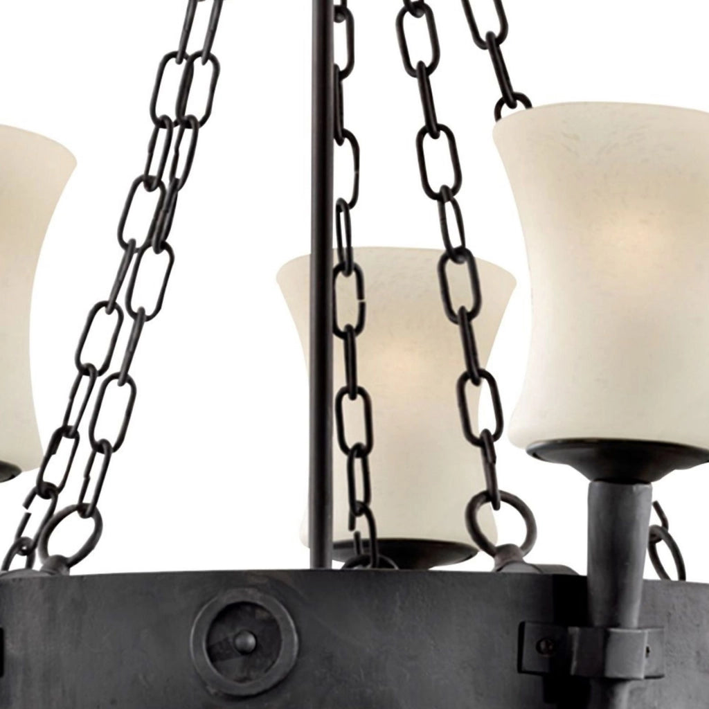 Cartwheel 5Lt Pendant - Metallo nero e vetro sabbiato