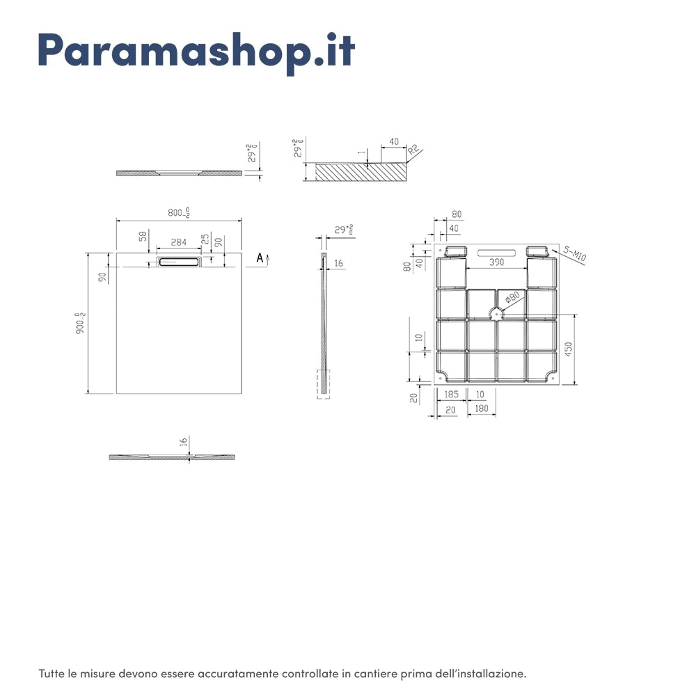 Piatto doccia 80x90 cm in marmoresina nero effetto pietra | Paros