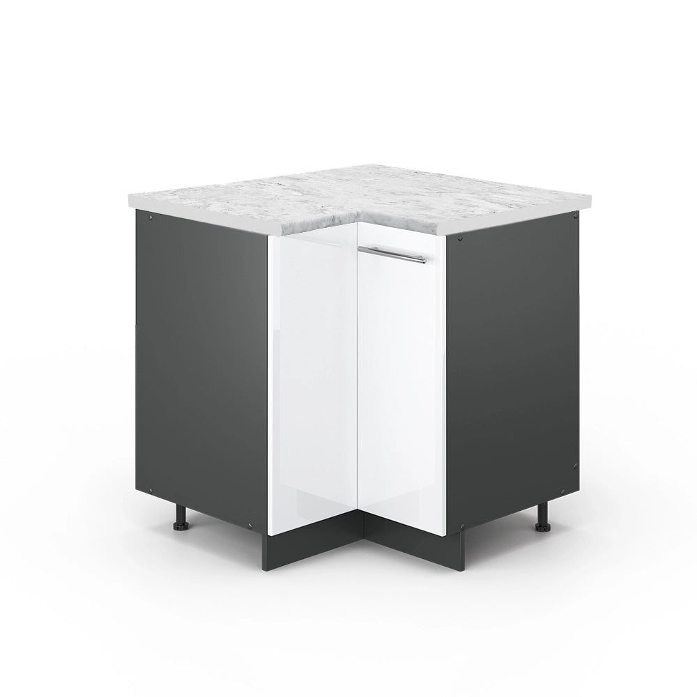Mobile ad angolo cucina Fame-Line Bianco lucido/Antracite 80.5 cm, PL Marmo Vicco