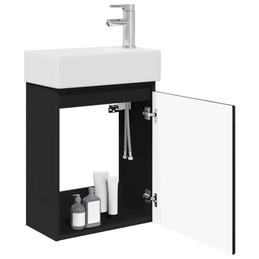 Mobile bagno con rubinetto Nero 45,5 x 22,5 x 84 cm