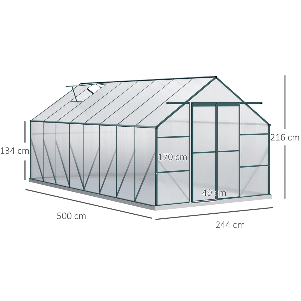 Easycomfort Serra da Giardino in Policarbonato, Metallo e Alluminio, Anti-UV e Antivento, 244x500x216cm, Verde
