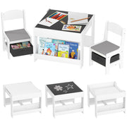 Set Tavolino per Bambini e 2 Sedie. Piano del Tavolo 3 in 1 con Lavagna e Contenitori. Grigio